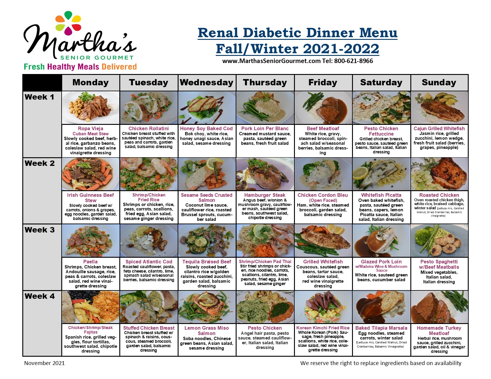 Renal - Diabetic Menu