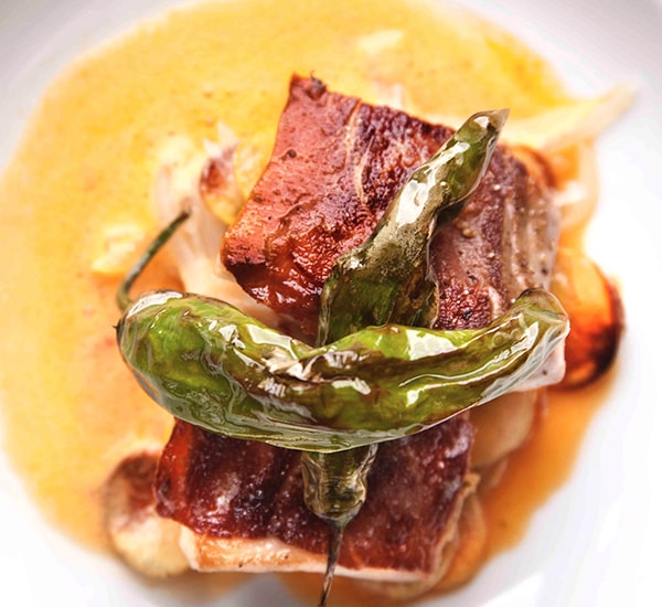 bacon and shishito peppers